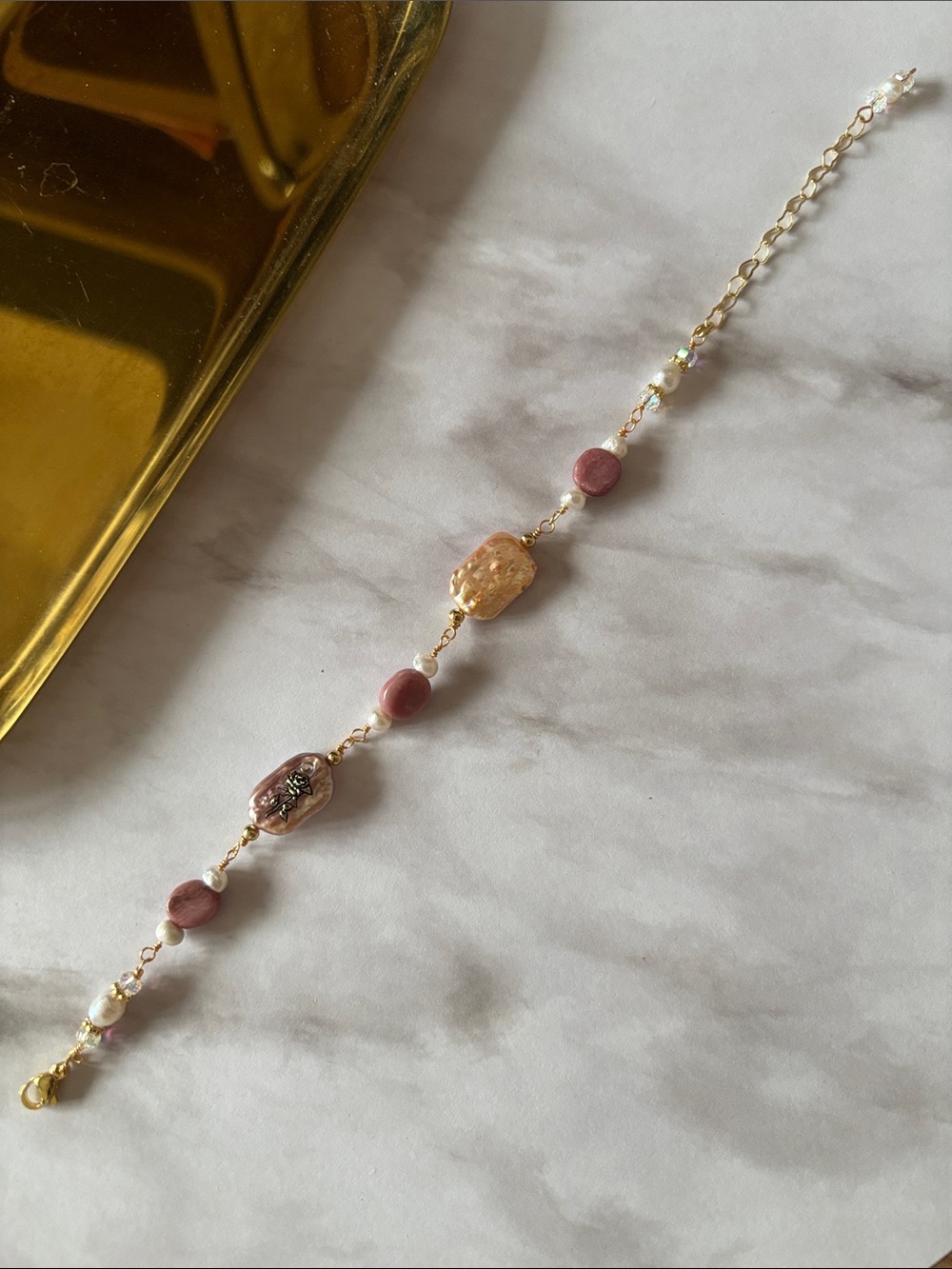 Elegant Baroque Pearl & Rose Stone Wrap Bracelet